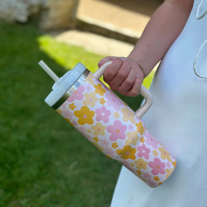 Pink & Orange Bloom Stainless Steel Tumbler - By Coconut Lane