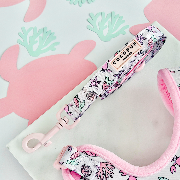Pawcific Pink Reef Adjustable Neck Harness, Lead & Collar Bundle