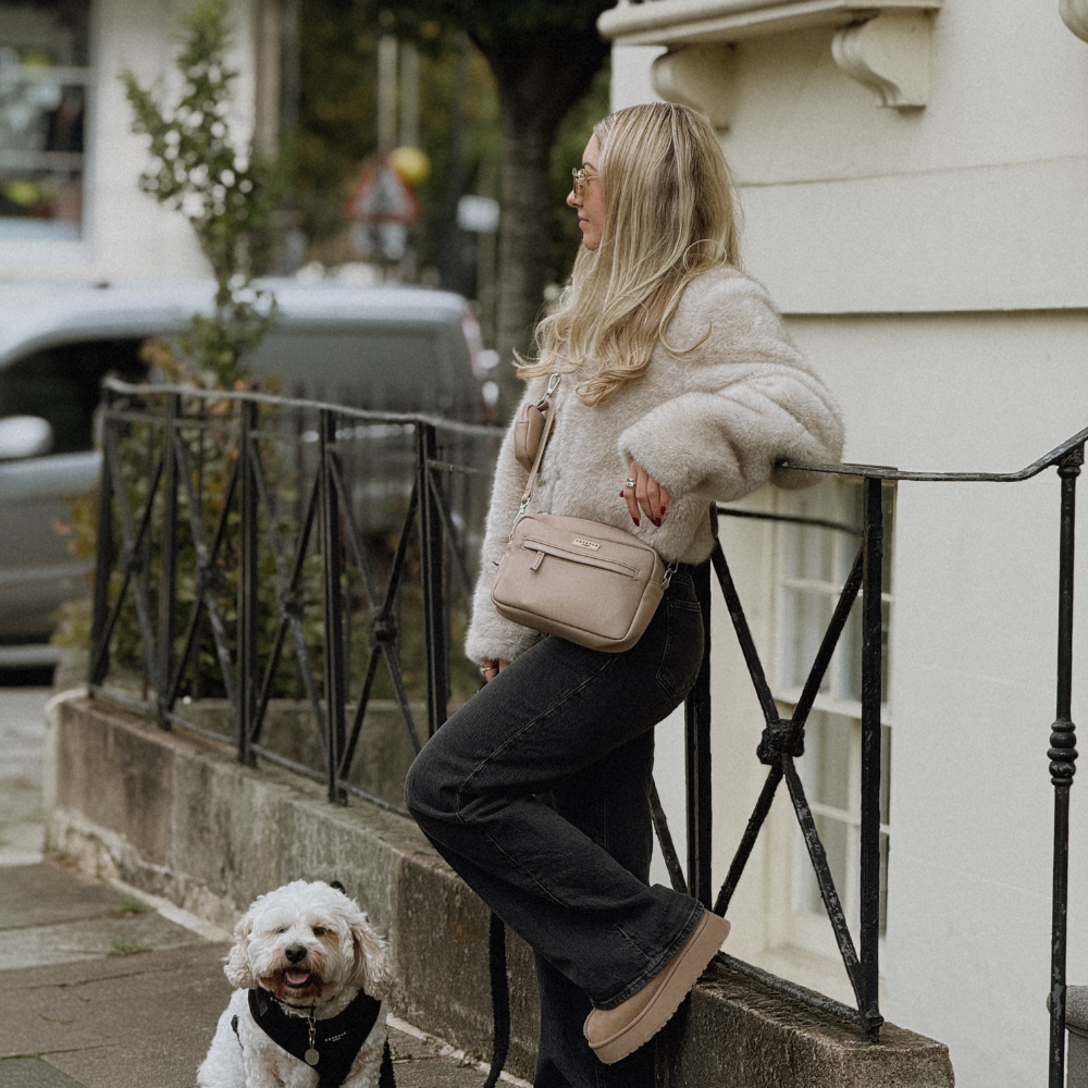 PU Leather Dog Walking Bag Bundle - Caramel