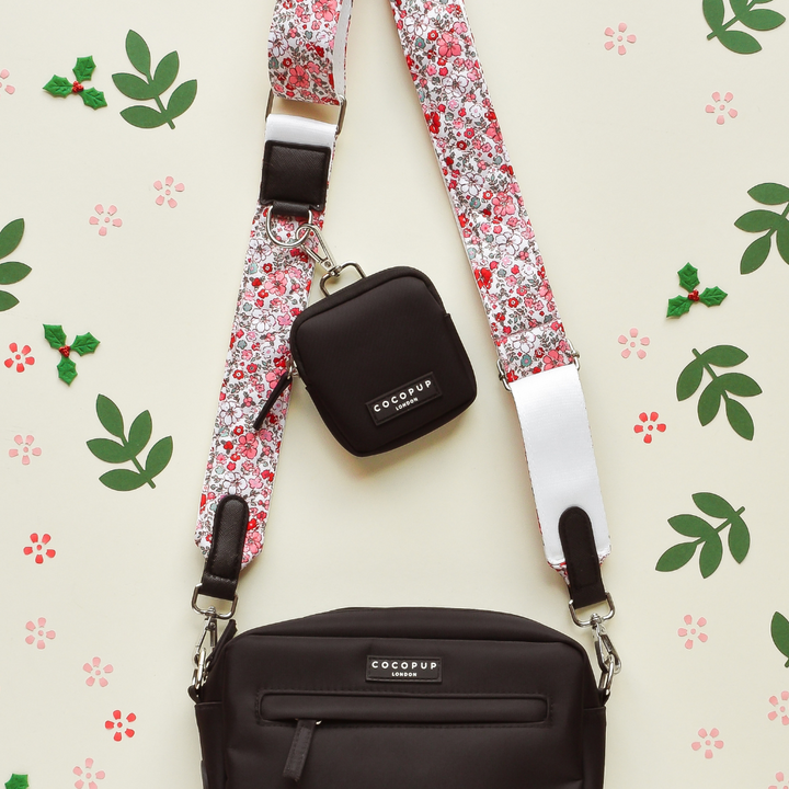 Dog Walking Black Bag Bundle - Quilted Christmas Flowers