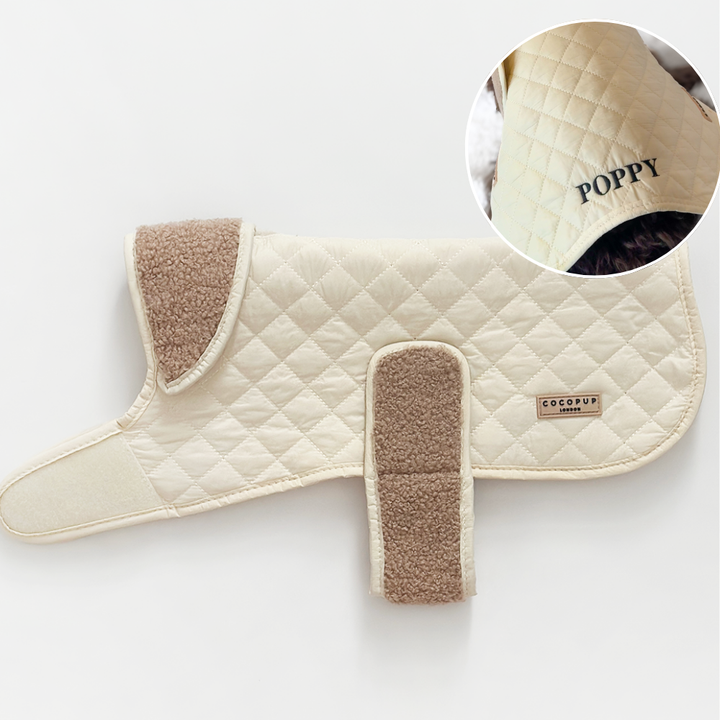 PERSONALISED Quilted Dog Coat - Creamy Chai