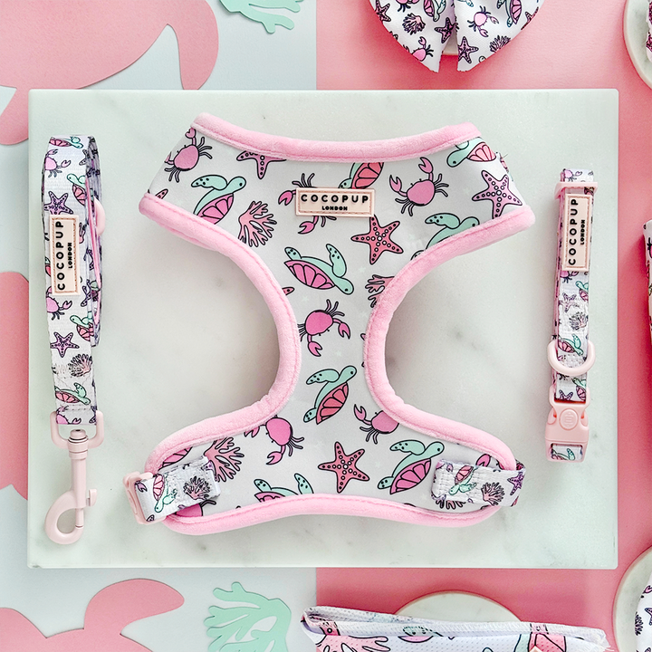 Pawcific Pink Reef Adjustable Neck Harness, Lead & Collar Bundle