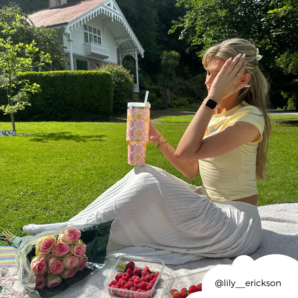 Pink & Orange Bloom Stainless Steel Tumbler - By Coconut Lane