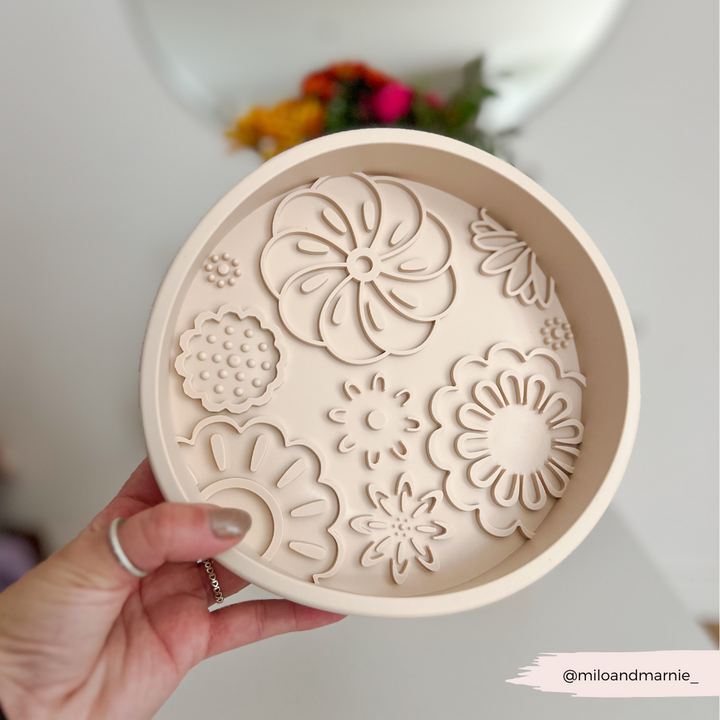 Silicone Slow Feed Dog Bowl - Baby Pink Flowers