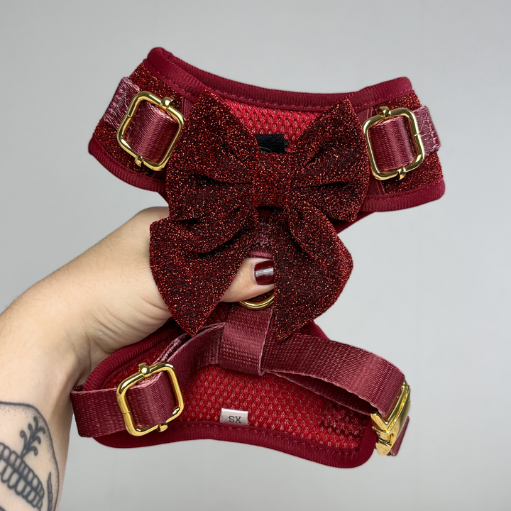 Limited Edition Burgundy Sparkle Pup Adjustable Neck Harness