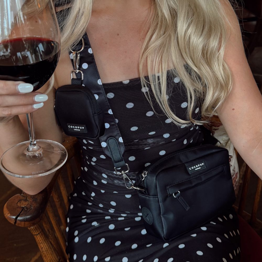 Dog Walking Black Bag Bundle - Satin Polka Dot