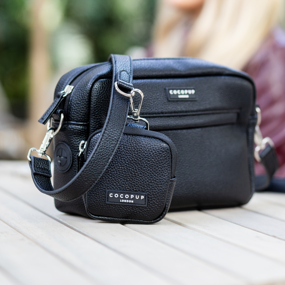 PU Leather Dog Walking Bag Bundle - Black