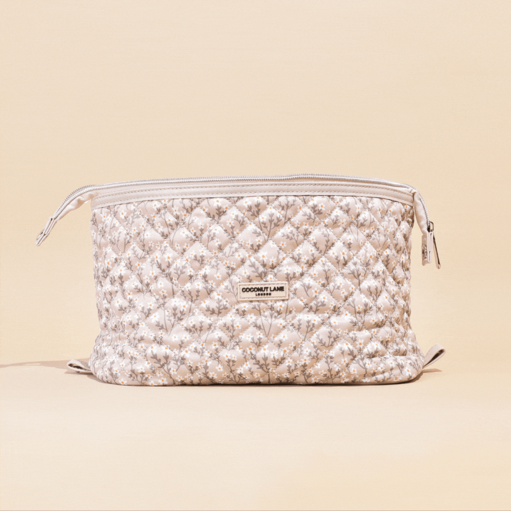 Quilted Nude Flowers Expandable Makeup Bag - By Coconut Lane