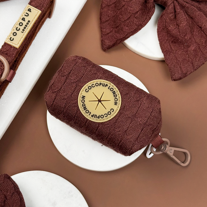 Cable Knit Poop Bag Holder - Hot Coco
