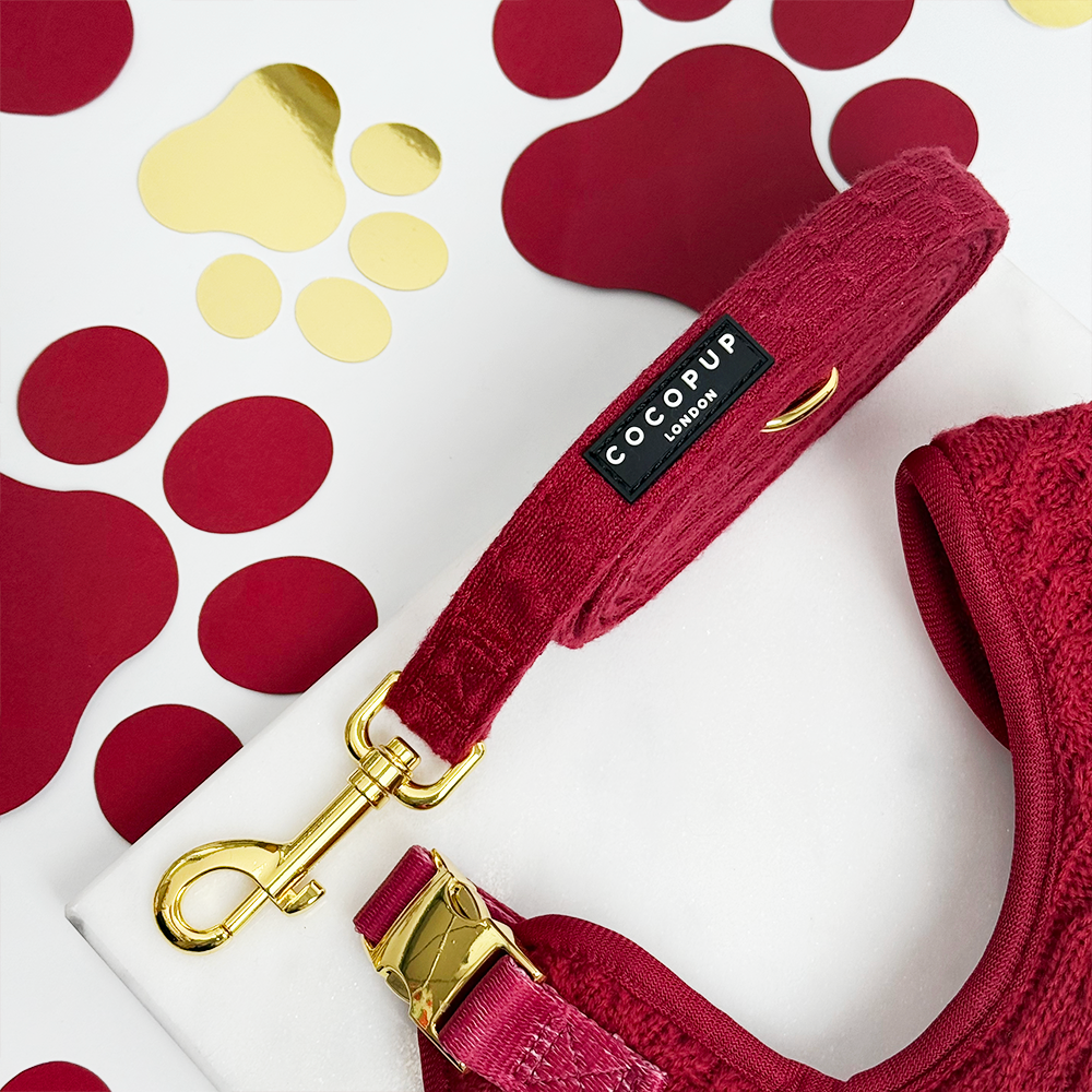 Mulled Wine Cable Knit Adjustable Neck Harness, Lead & Collar Bundle