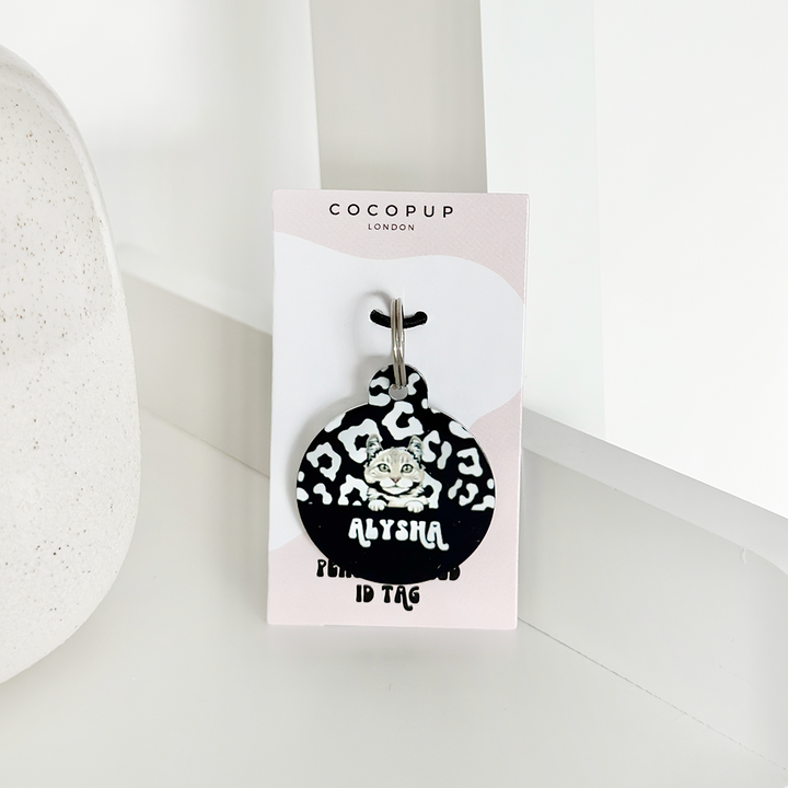 Personalised Cat Cartoon ID Tag - Black Leopard