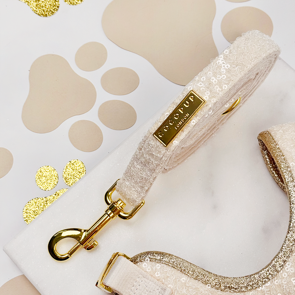 Limited Edition Sparkle Season Gold Adjustable Neck Harness, Lead & Collar Bundle
