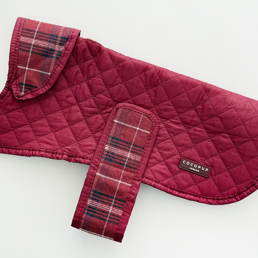 Quilted Dog Coat - Mulberry Plaid