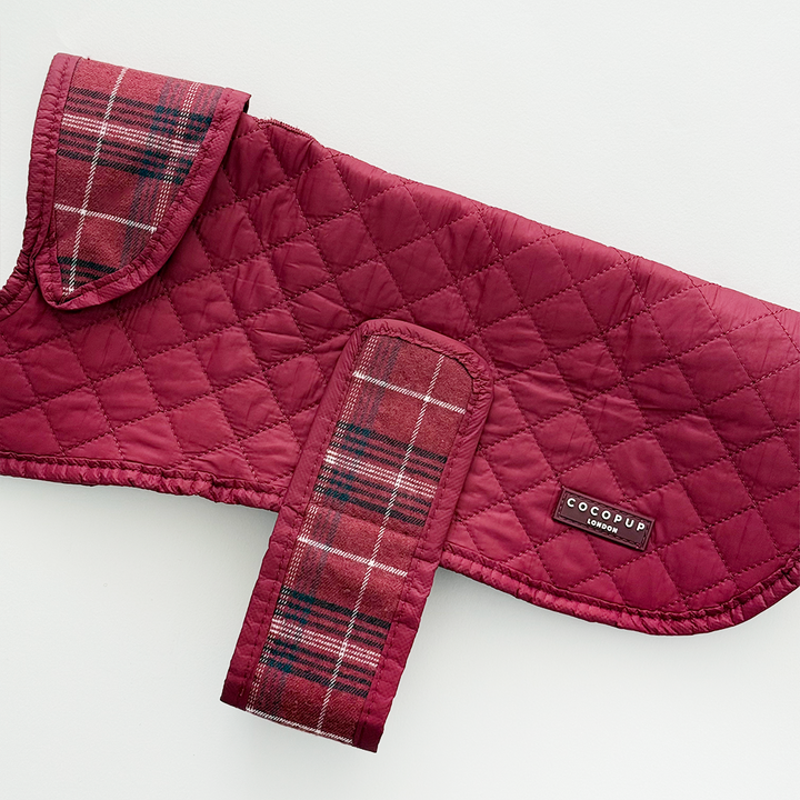 Quilted Dog Coat - Mulberry Plaid