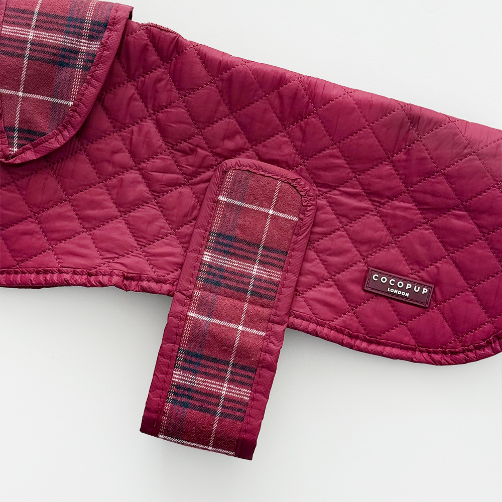 Quilted Dog Coat - Mulberry Plaid