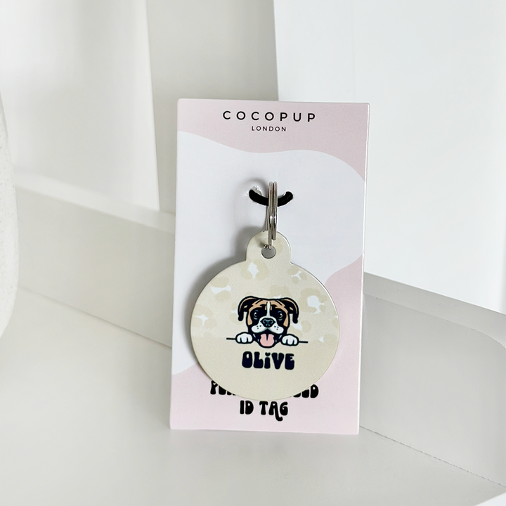 Personalised Dog Cartoon ID Tag - Nude Chic Leopard