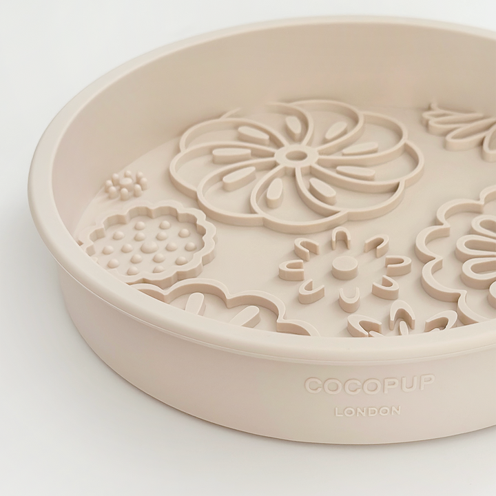 Silicone Slow Feed Dog Bowl - Baby Pink Flowers