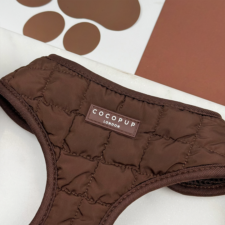 Espresso Quilted Adjustable Neck Harness, Lead & Collar Bundle