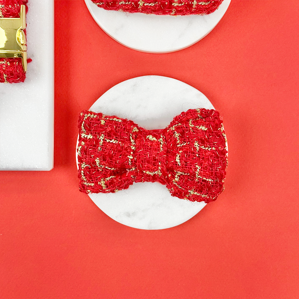 Red Textured Tweed Bow Tie