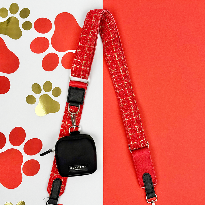 Dog Walking Black Bag Bundle - Red Textured Tweed