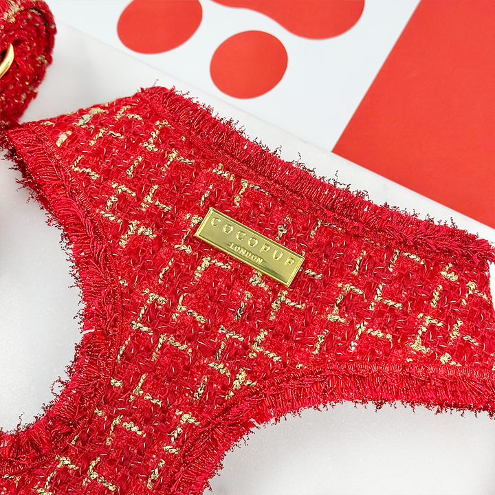 Red Textured Tweed Adjustable Neck HARNESS