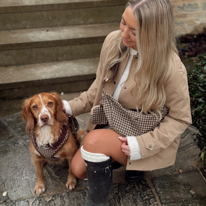 Crossbody Crescent Dog Walking Bag Bundle - Cotswold Check