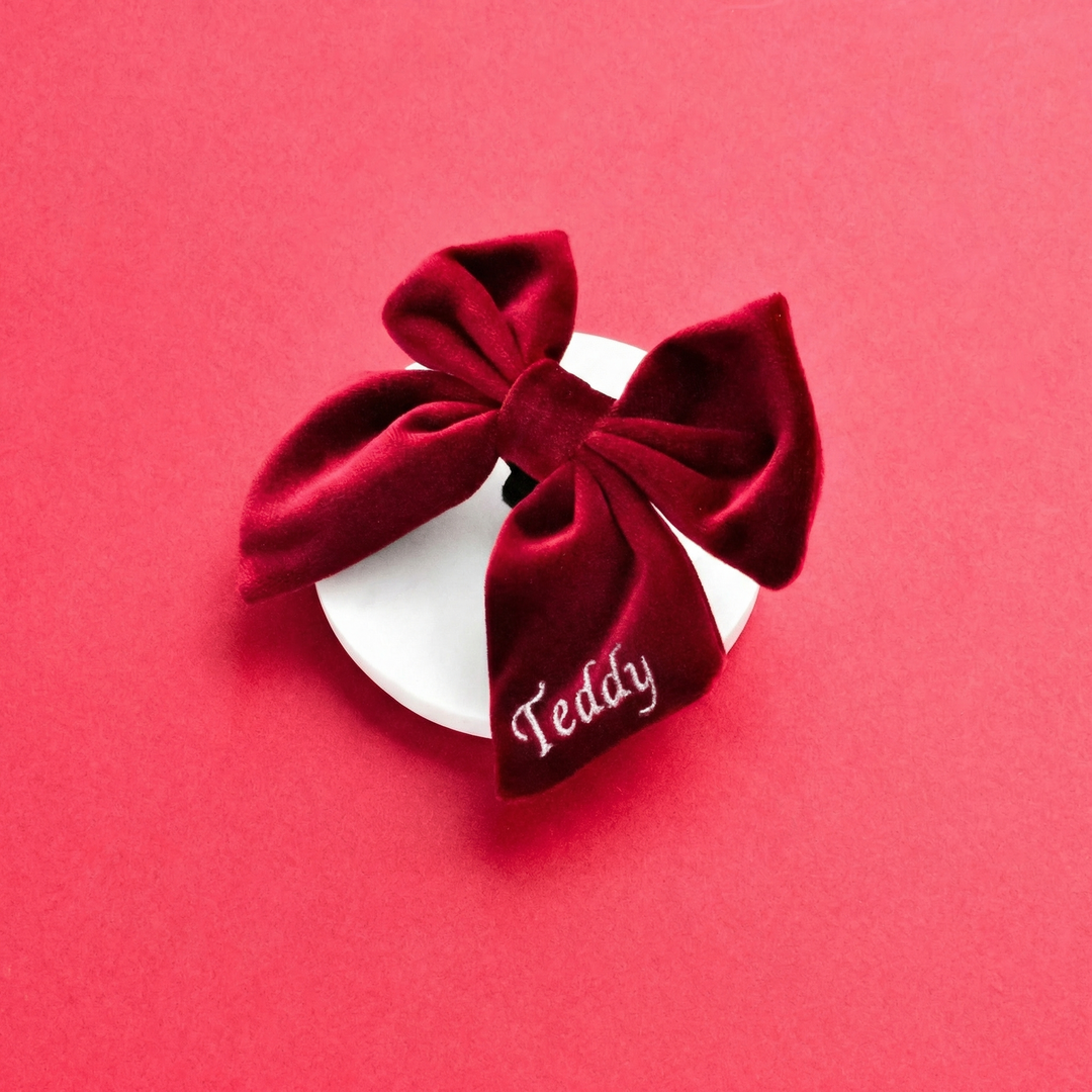 PERSONALISED Velvet Sailor Bow Tie - Berry Red
