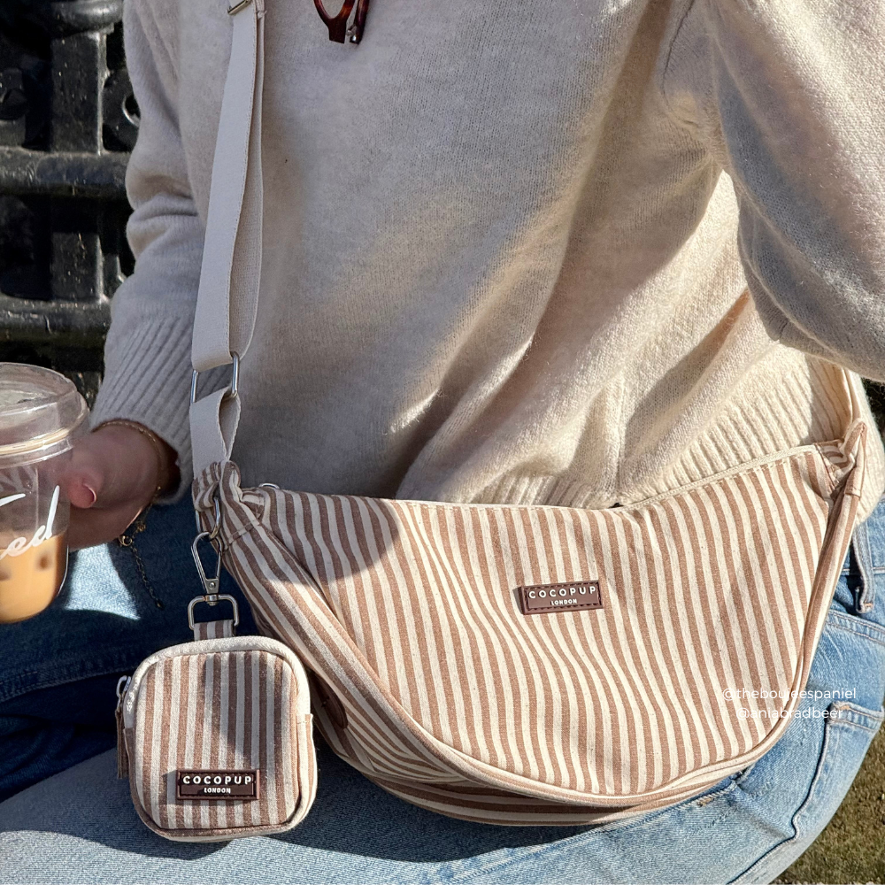 Crossbody Crescent Dog Walking Bag Bundle - London Linen Stripes