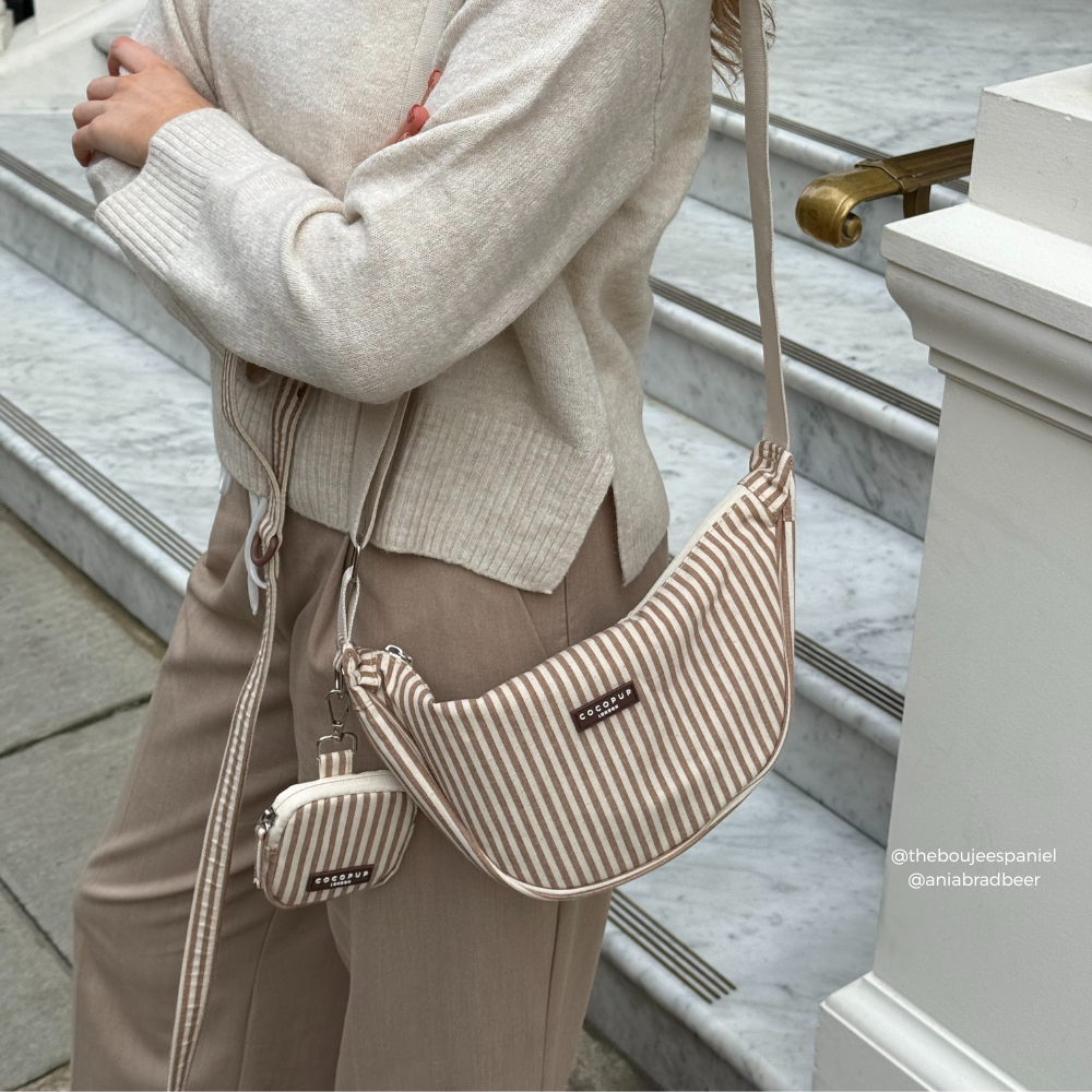 Crossbody Crescent Dog Walking Bag Bundle - London Linen Stripes