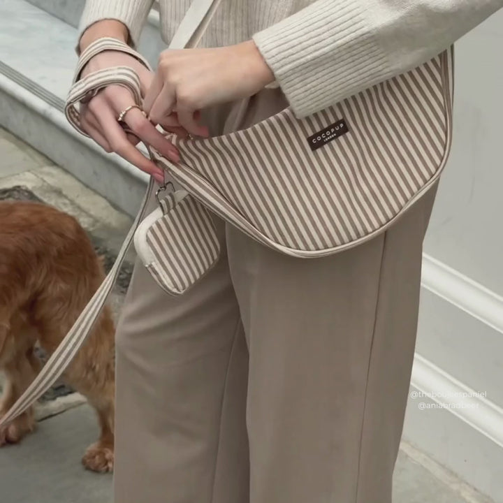 Crossbody Crescent Dog Walking Bag Bundle - London Linen Stripes